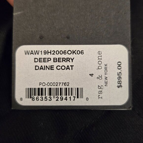 Rag & Bone Daine Long Single Breasted Wool Coat Deep Berry Red Office NWT - Picture 15 of 16